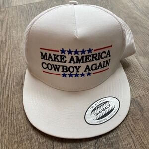 Yupoong Make America Cowboy Again White Trucker Hat Snapback Mesh Cap